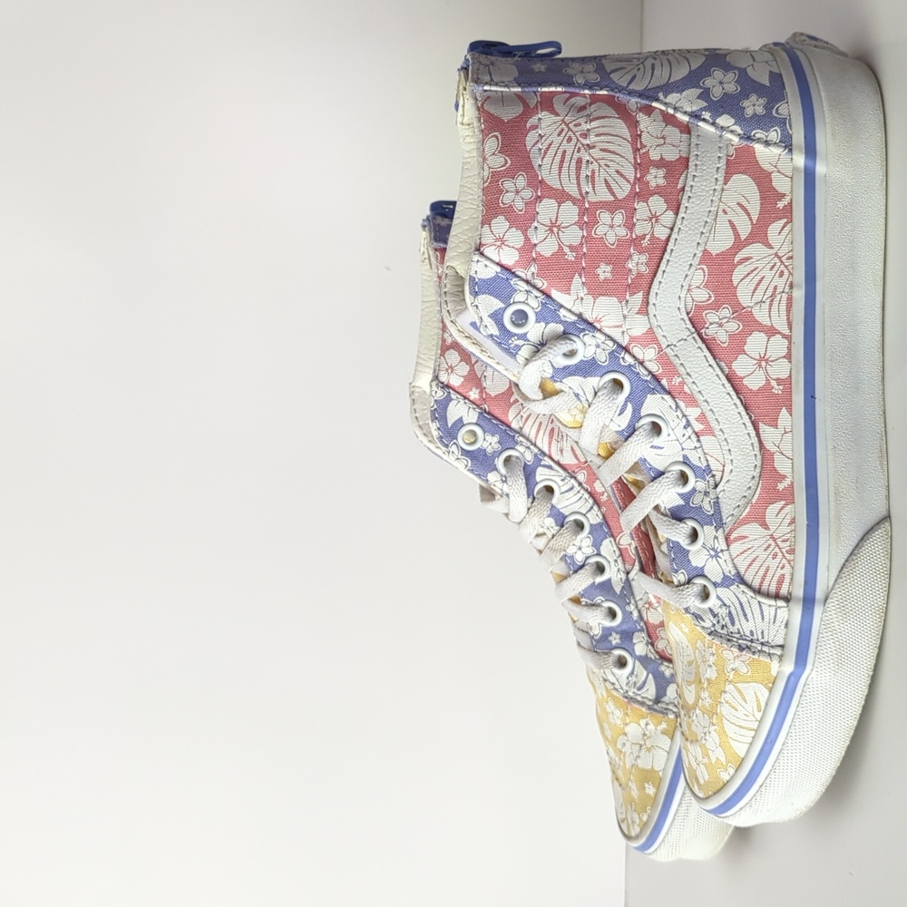 Vans Off the Wall Hawaiian Floral High Top Zip Skate Shoes Sneakers Kids Size 3